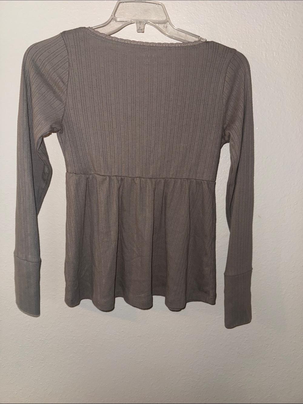 Hollister Taupe Ribbed Wrap-Front Long Sleeve Top - Picture 4 of 5